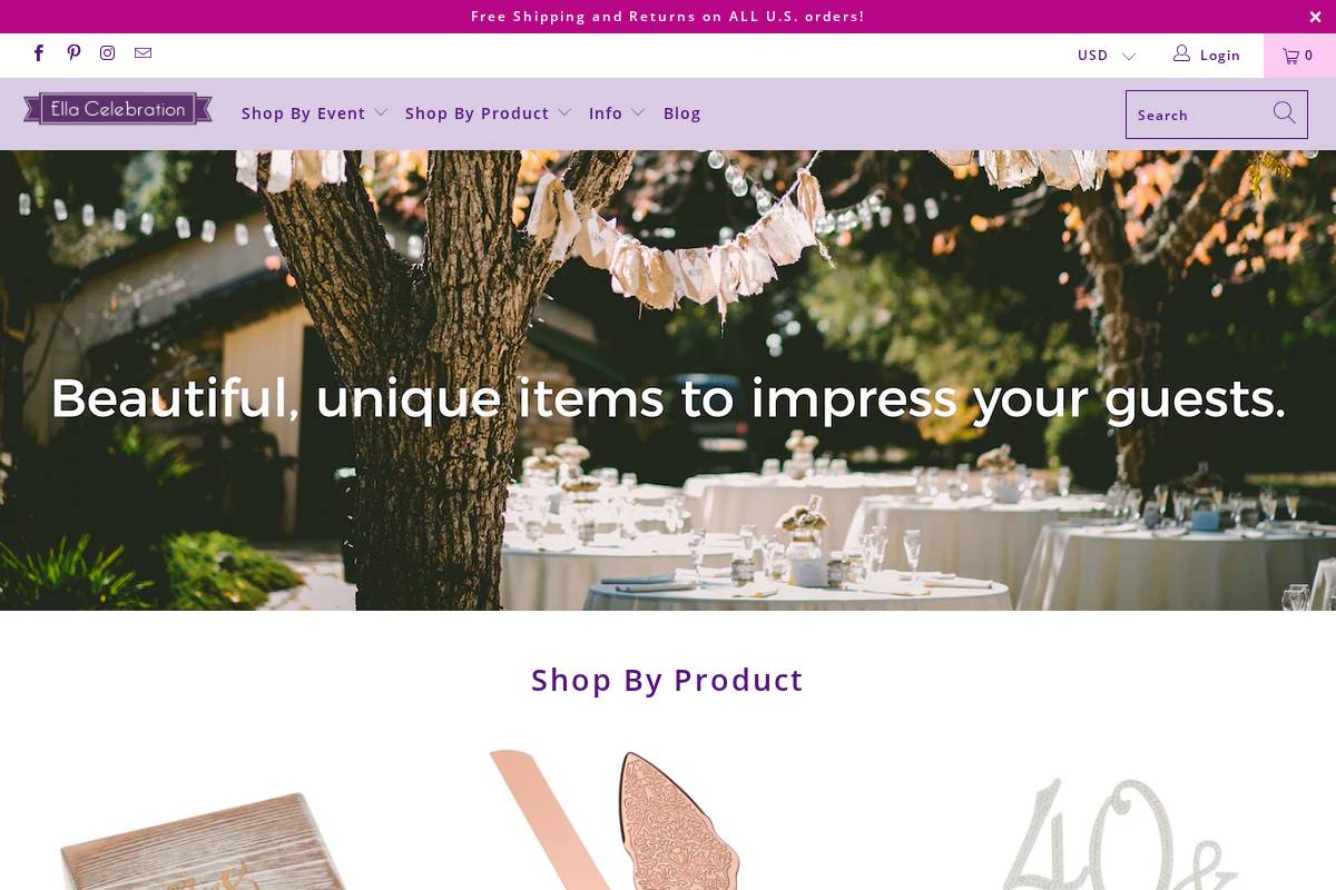 ellacelebration.com homepage screenshot