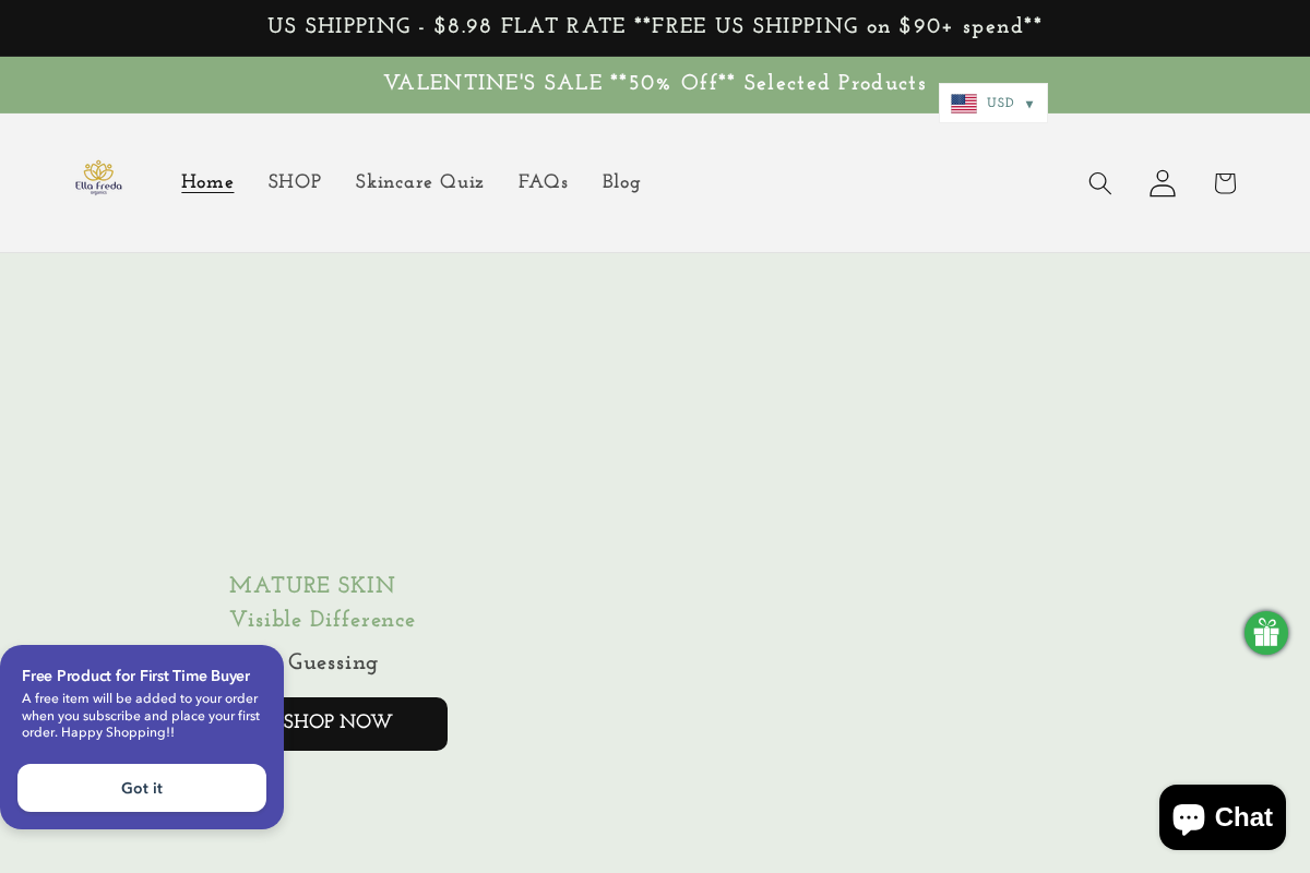 Ella Freda Organics homepage screenshot