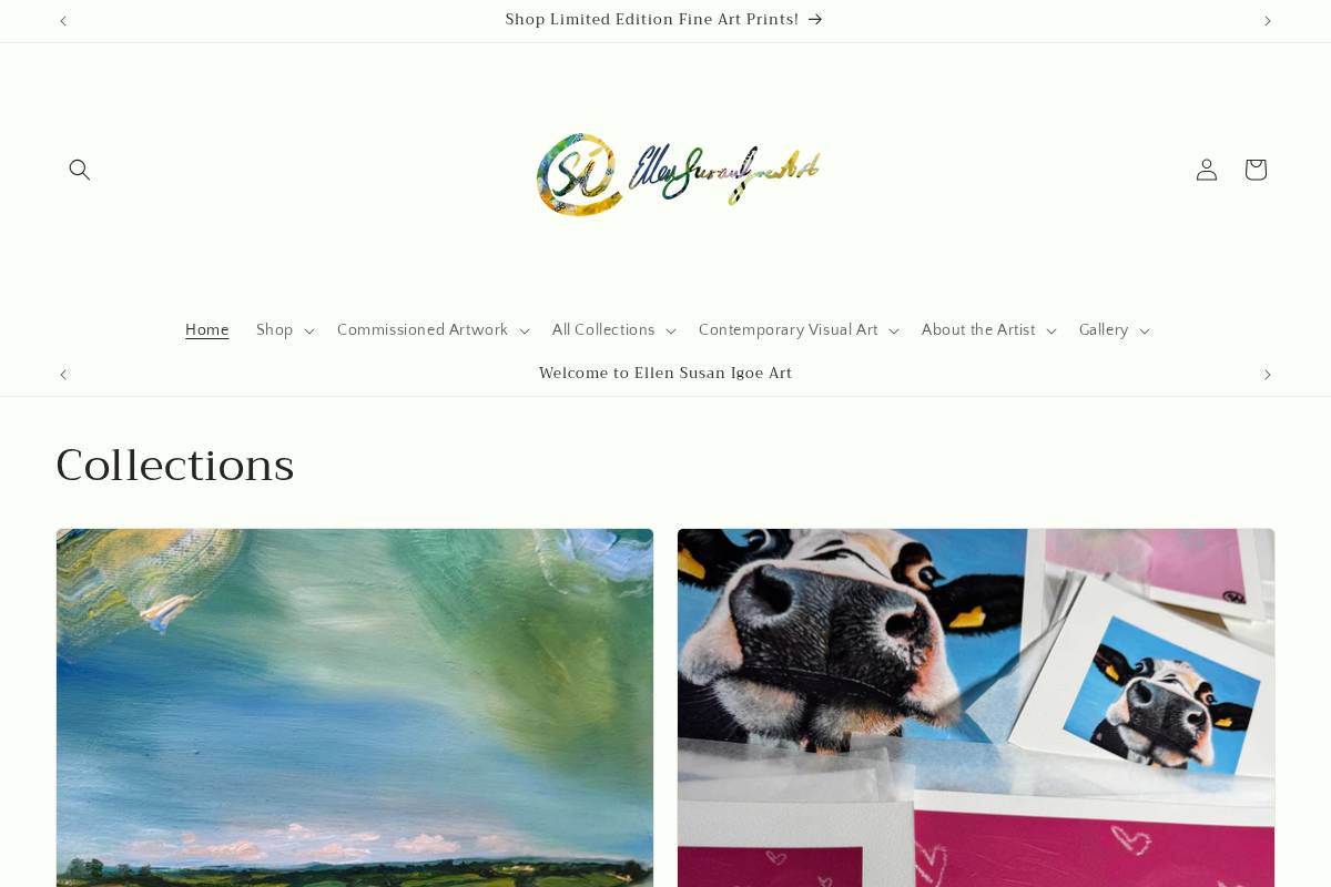 ellensusanigoeart.com homepage screenshot