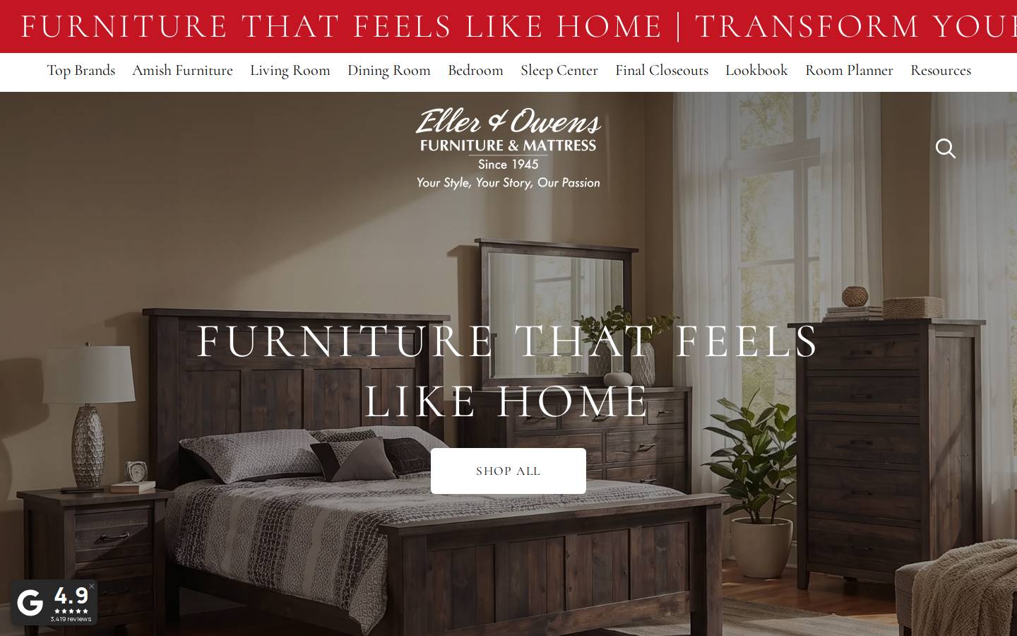 ellerandowensfurniture.com homepage screenshot