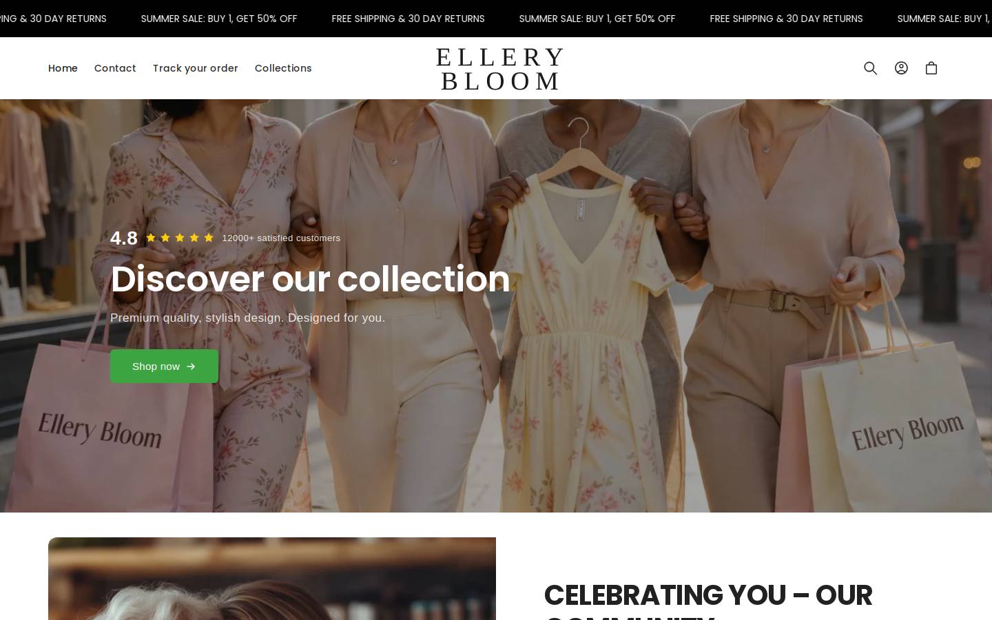 Ellerybloom homepage screenshot