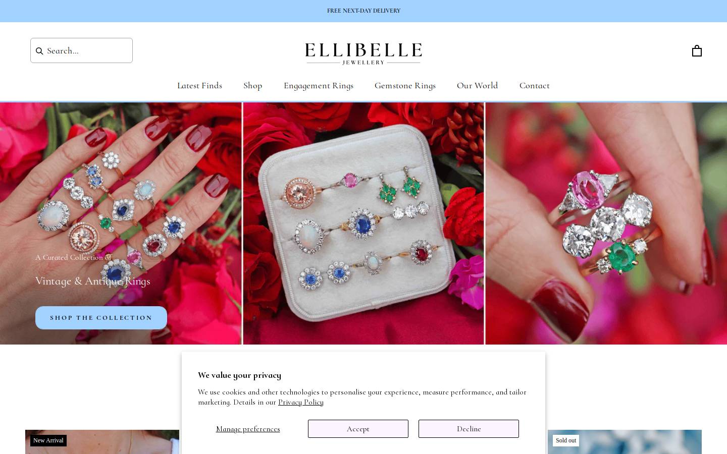 Ellibelle Jewellery homepage screenshot