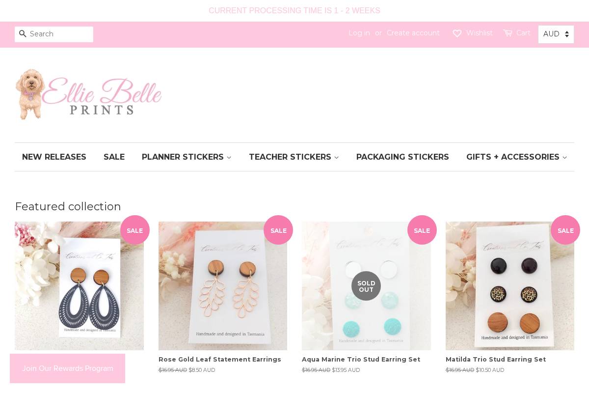 elliebelleprints.com homepage screenshot