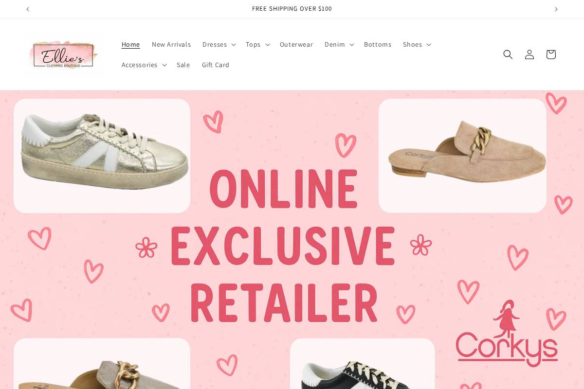 elliesclothing.com homepage screenshot