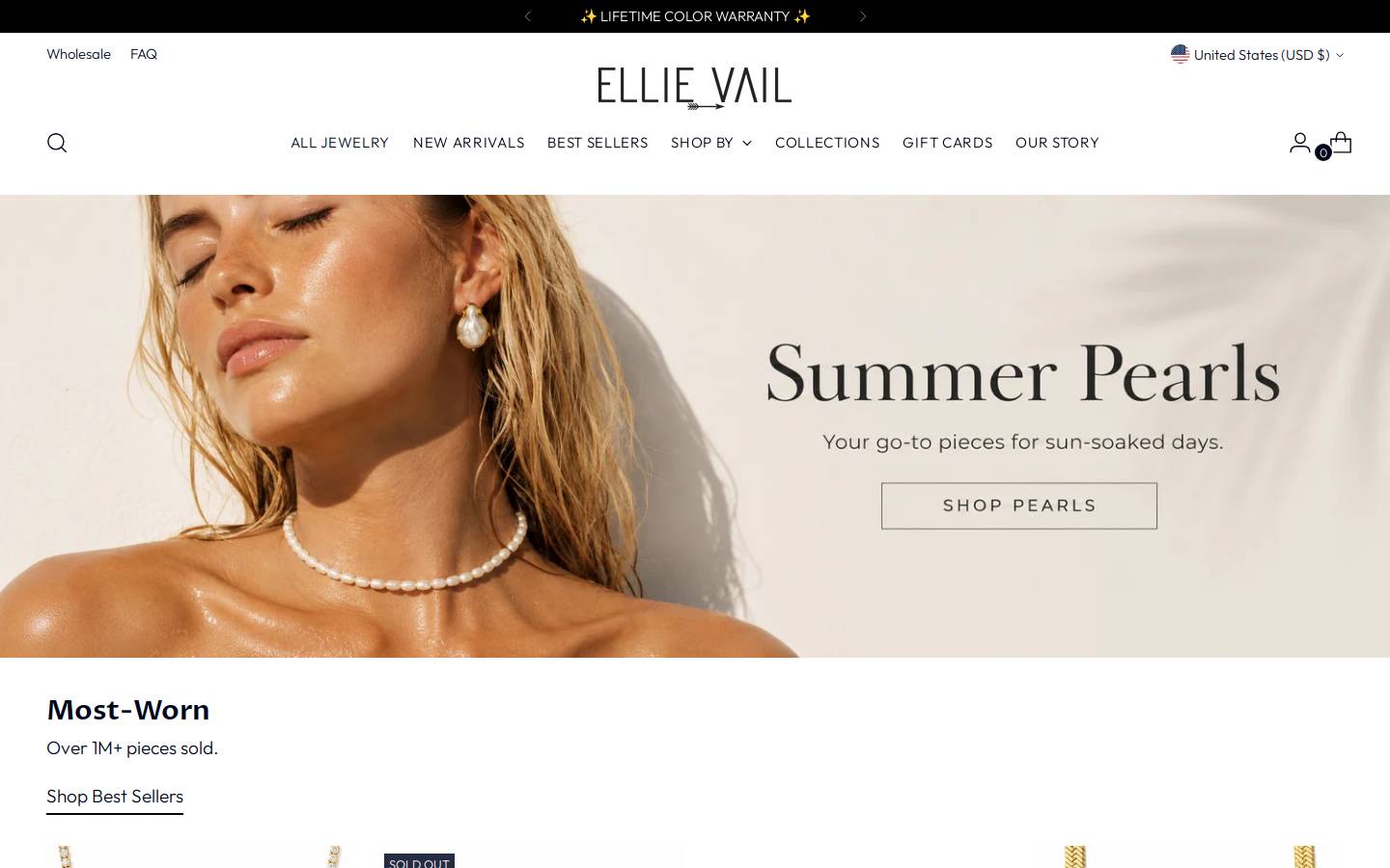 Ellie Vail Jewelry homepage screenshot