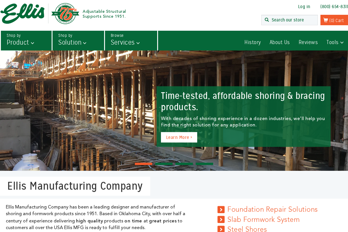 ellismanufacturing.com homepage screenshot