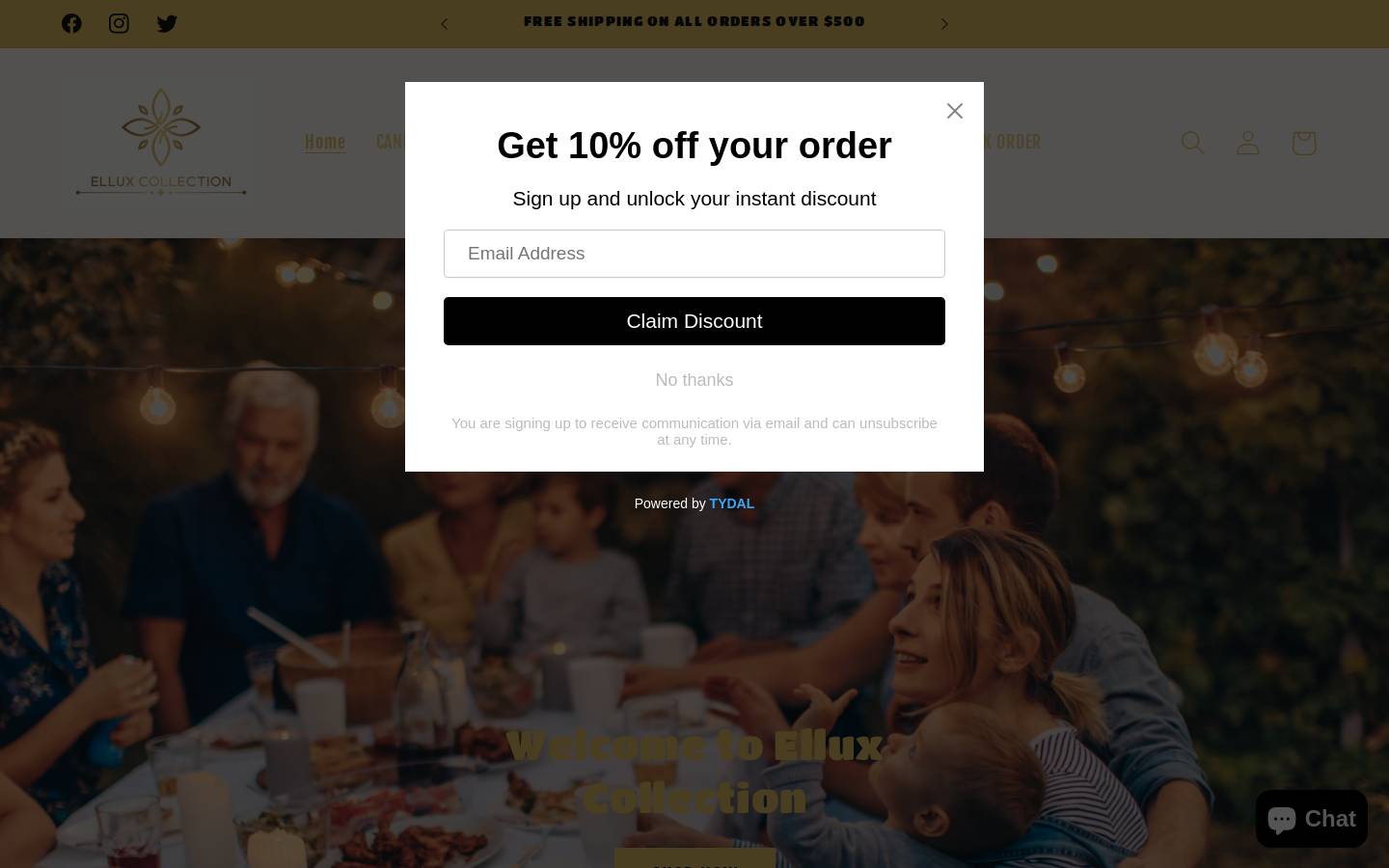 elluxcollection.com homepage screenshot