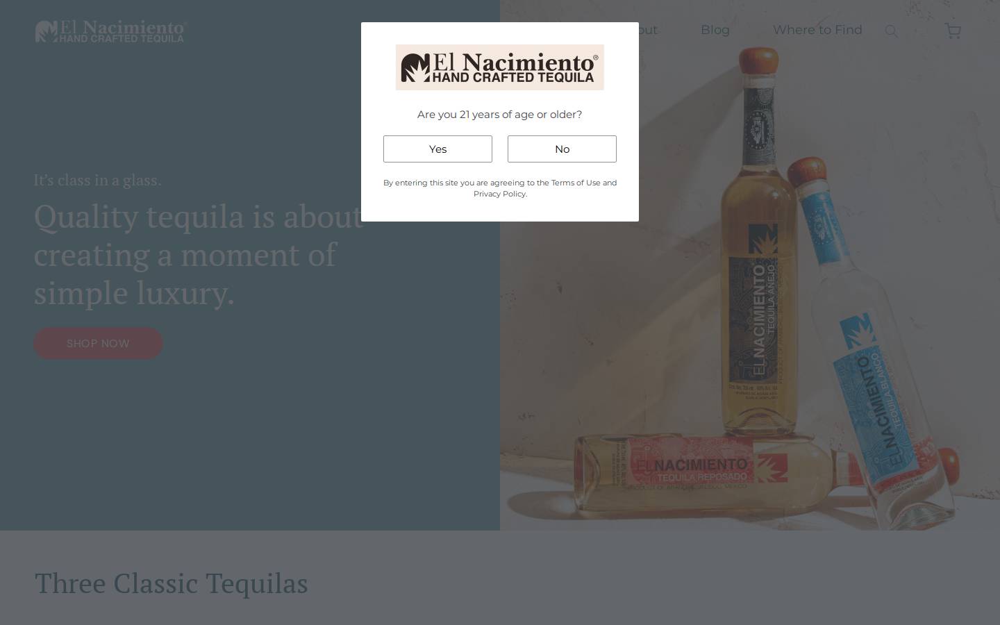 elnacimientotequila.com homepage screenshot