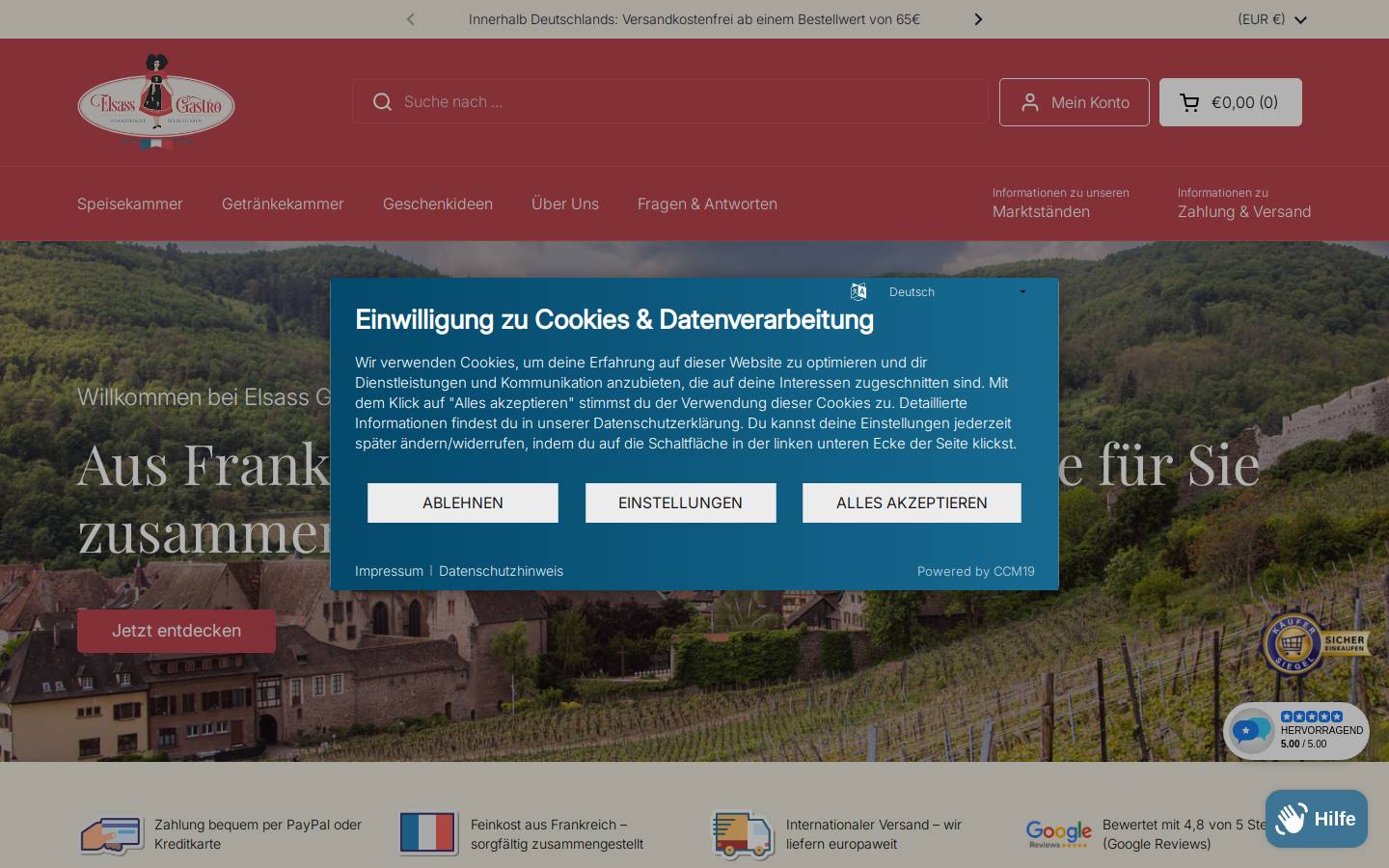Elsass Gastro homepage screenshot