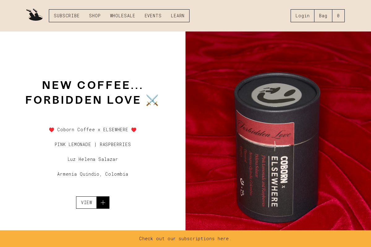 Elsewhere Coffee homepage screenshot