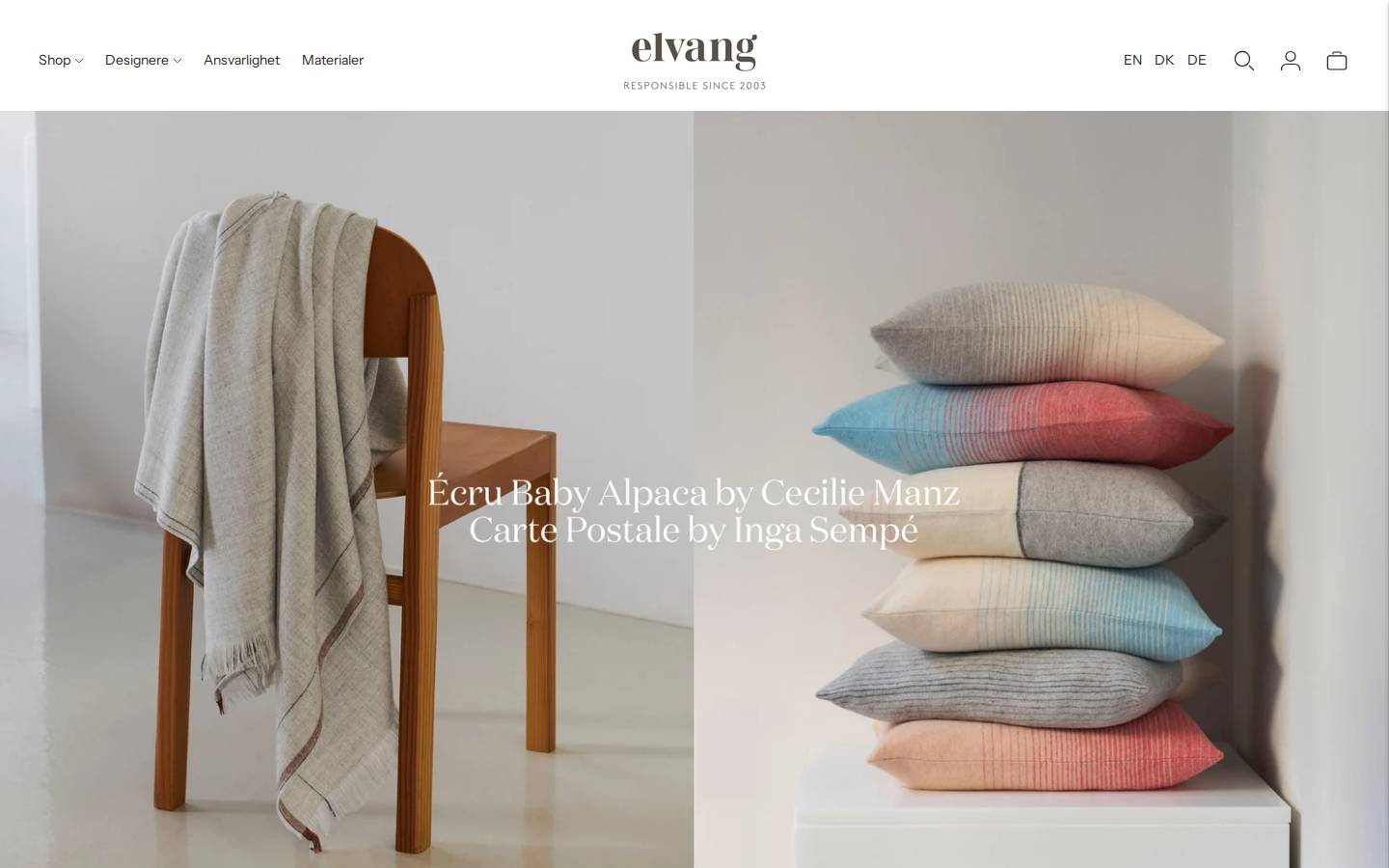 ELVANG DENMARK  homepage screenshot