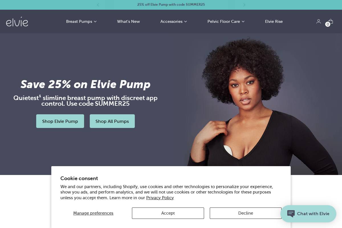 Elvie homepage screenshot
