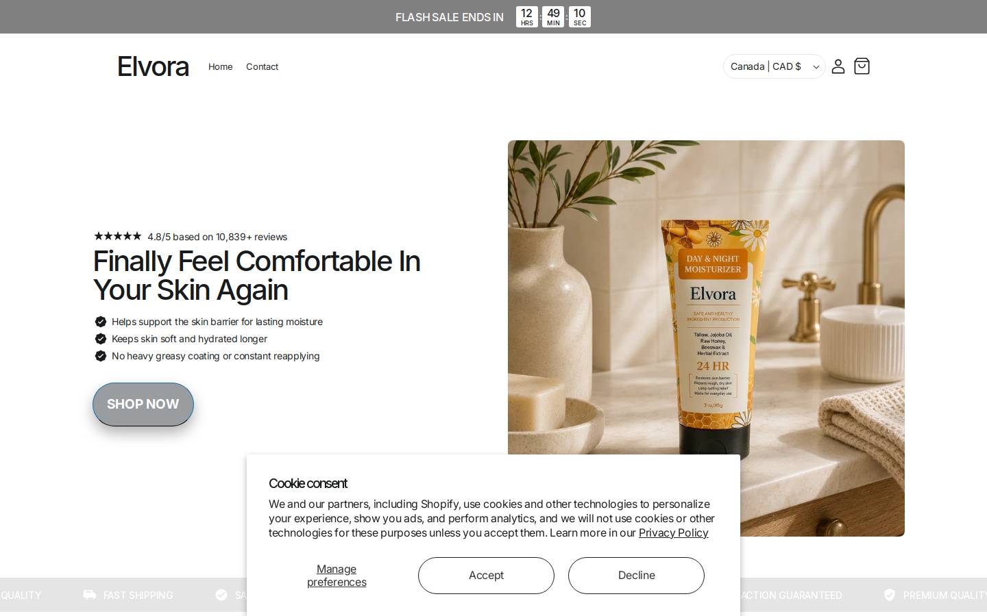 elvoracare.com homepage screenshot