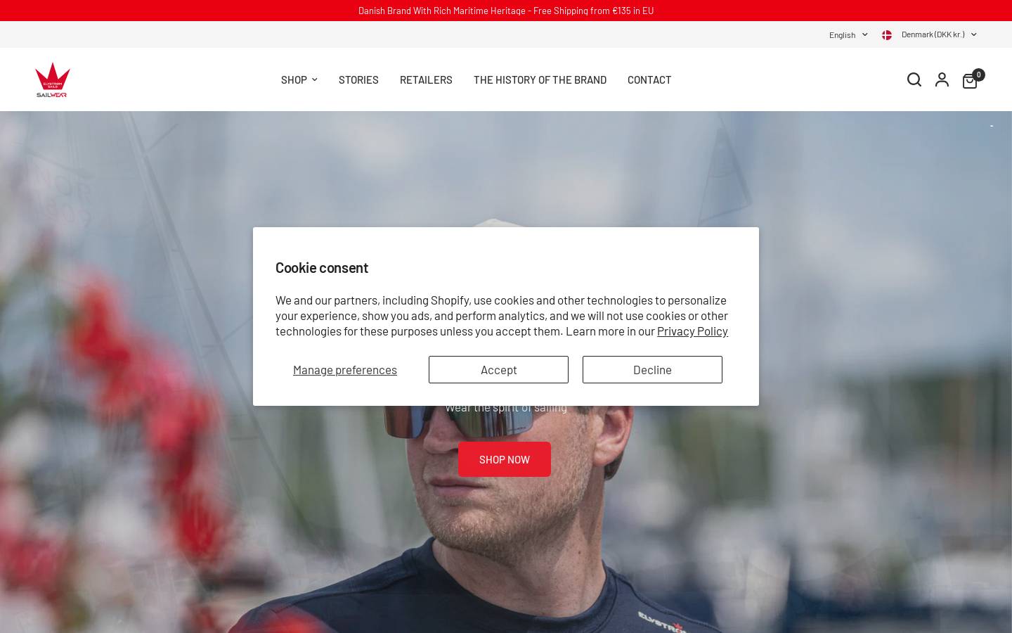 Elvstrøm SailWear A/S homepage screenshot