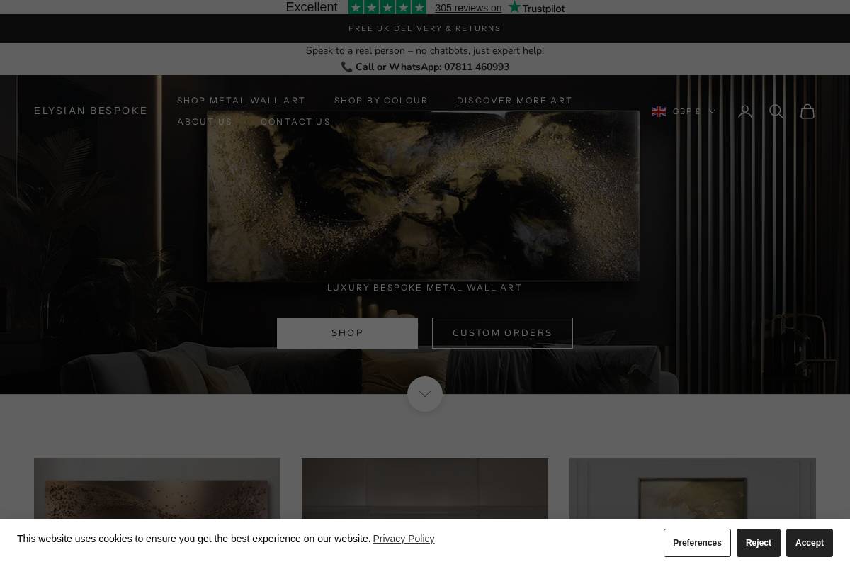 elysianbespoke.com homepage screenshot