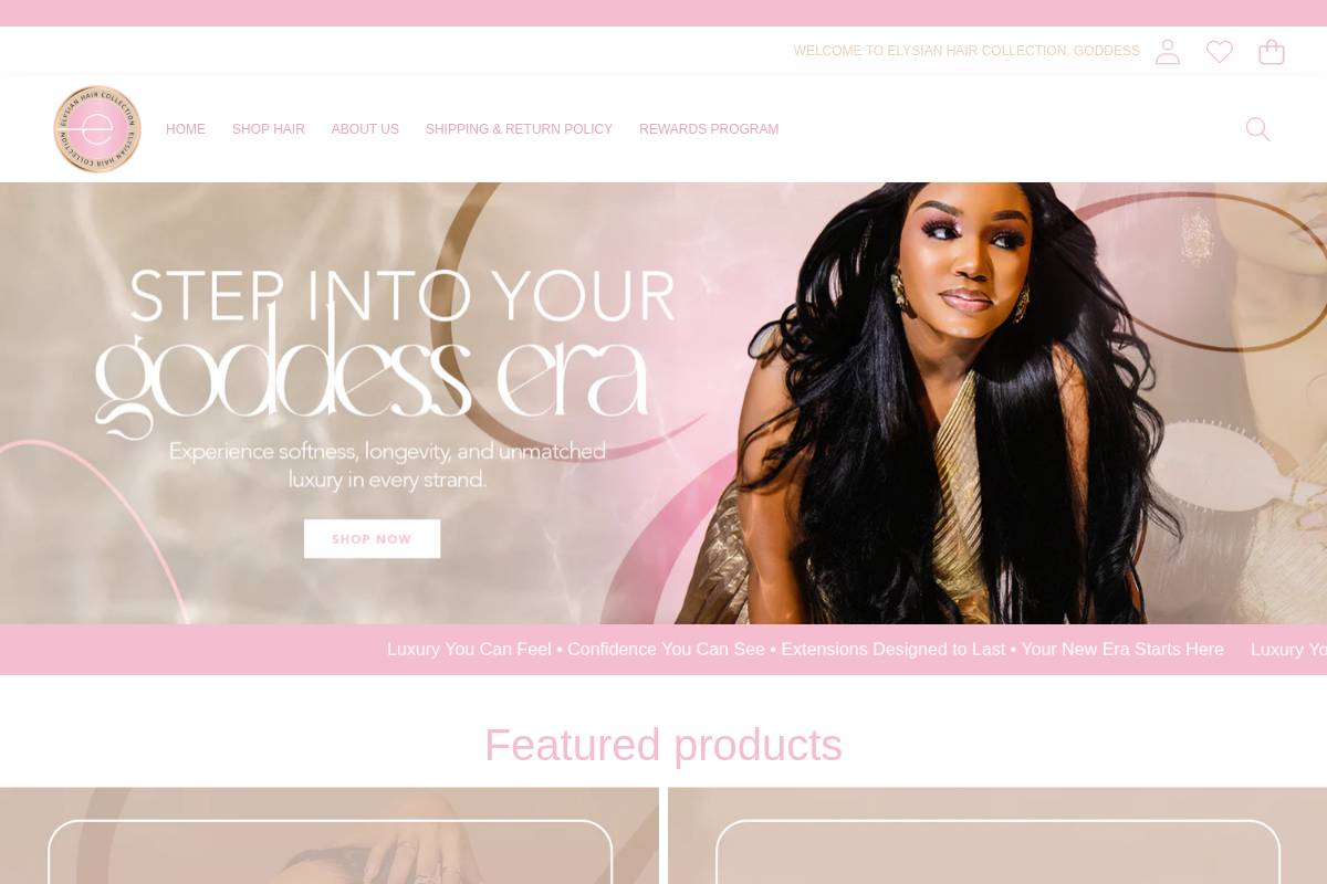 elysianhaircollection.com homepage screenshot