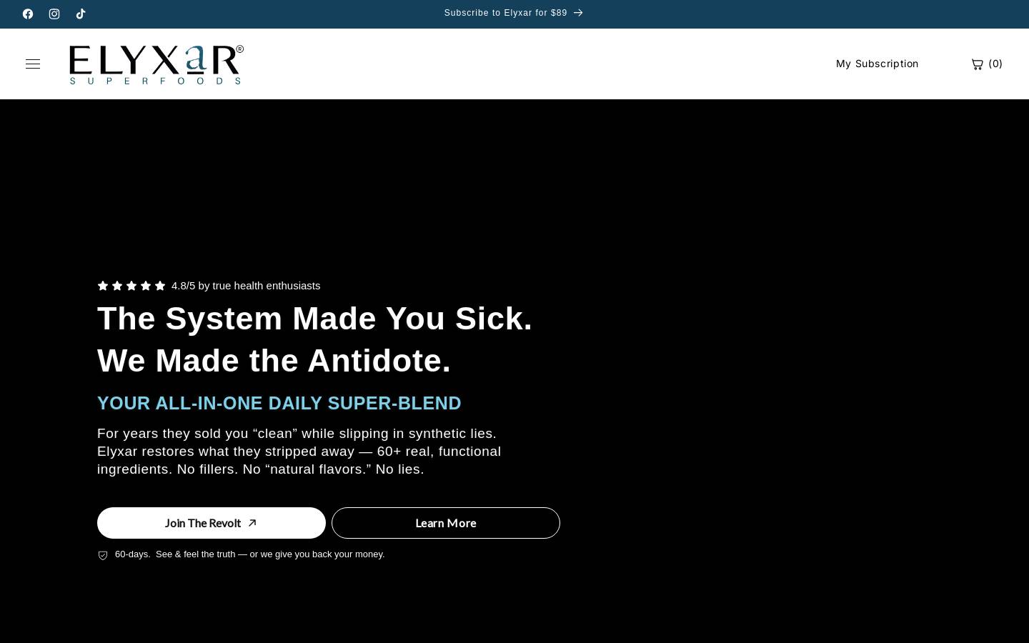 elyxarsuperfoods.com homepage screenshot