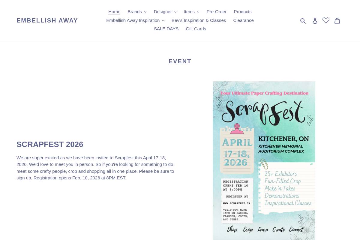 embellishaway.ca homepage screenshot