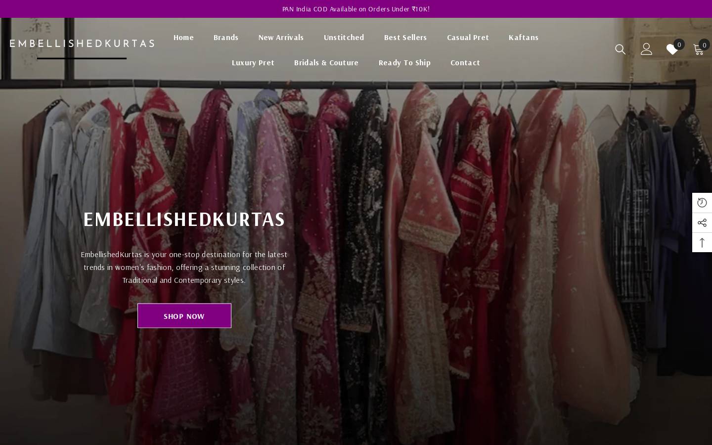 embellishedkurtas.com homepage screenshot