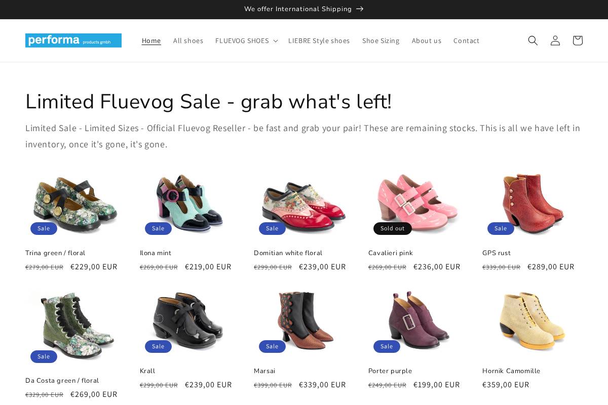 embi-fluevog-onlineshop.com homepage screenshot
