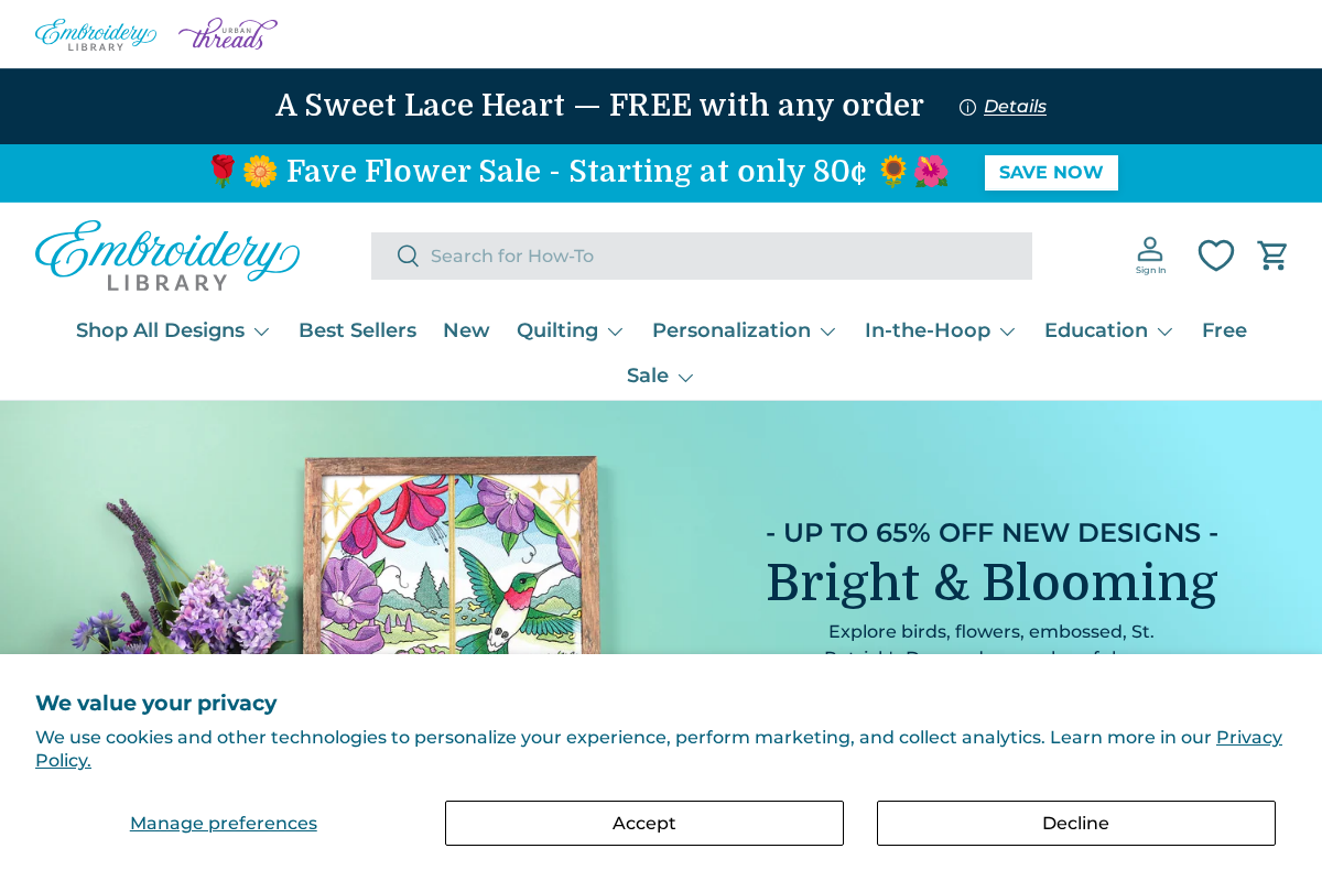 Embroidery Library homepage screenshot