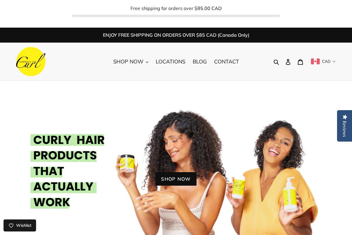 embracethecurlproducts.com homepage screenshot