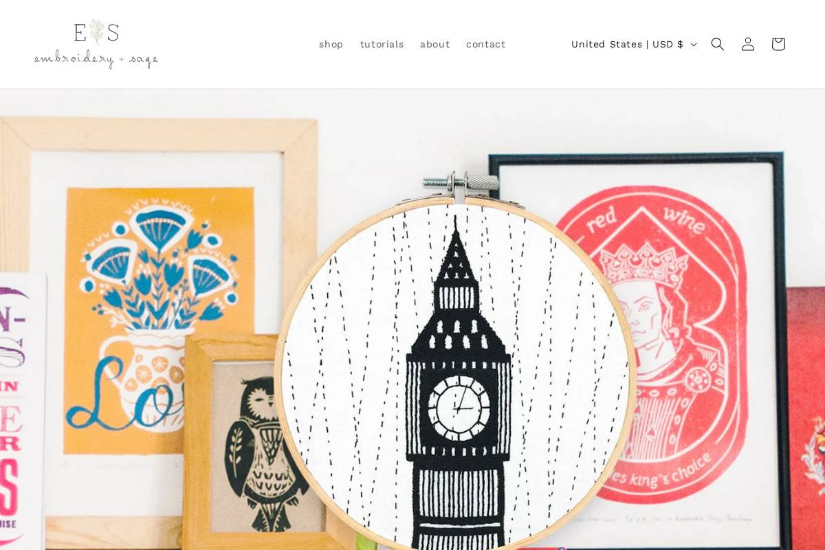 embroideryandsage.com homepage screenshot
