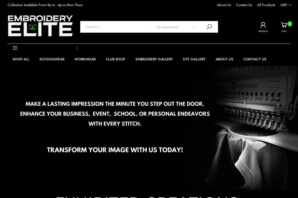 embroideryelite.co.uk homepage screenshot