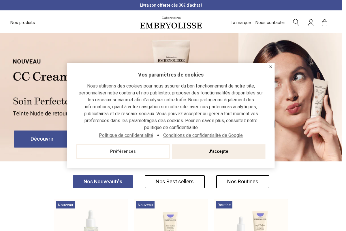 embryolisse.fr homepage screenshot