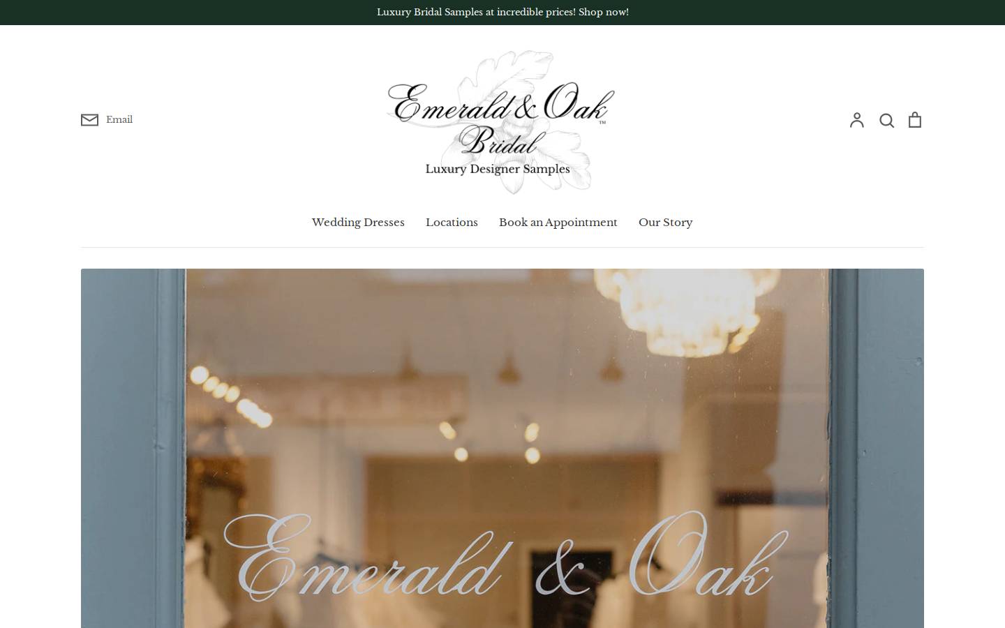 emeraldandoakbridal.com homepage screenshot