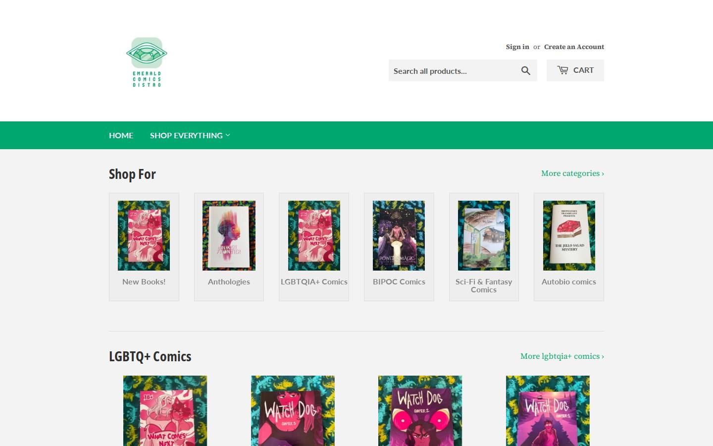 emeraldcomicsdistro.com homepage screenshot