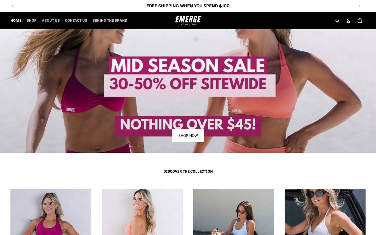 emergeactivewear.com homepage screenshot