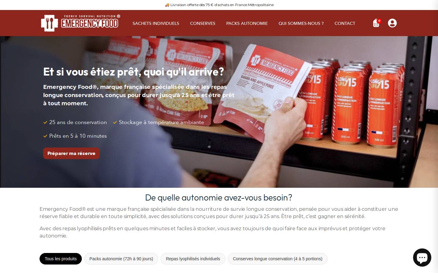 emergency-food.com homepage screenshot
