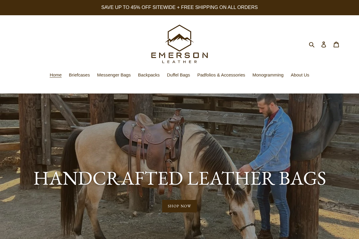 Emerson Leather Bags homepage screenshot