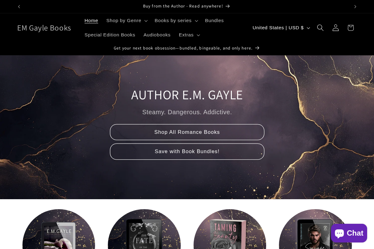 EM Gayle Books homepage screenshot