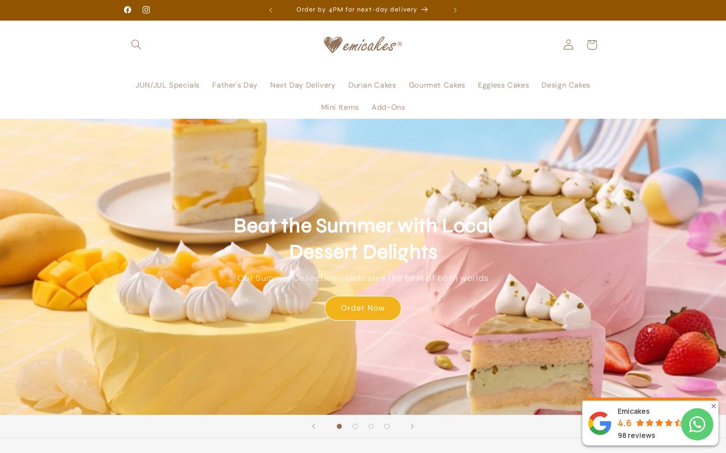 emicakes.com.sg homepage screenshot