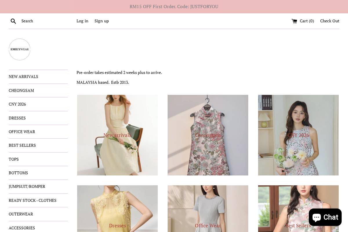 emilywear.com homepage screenshot