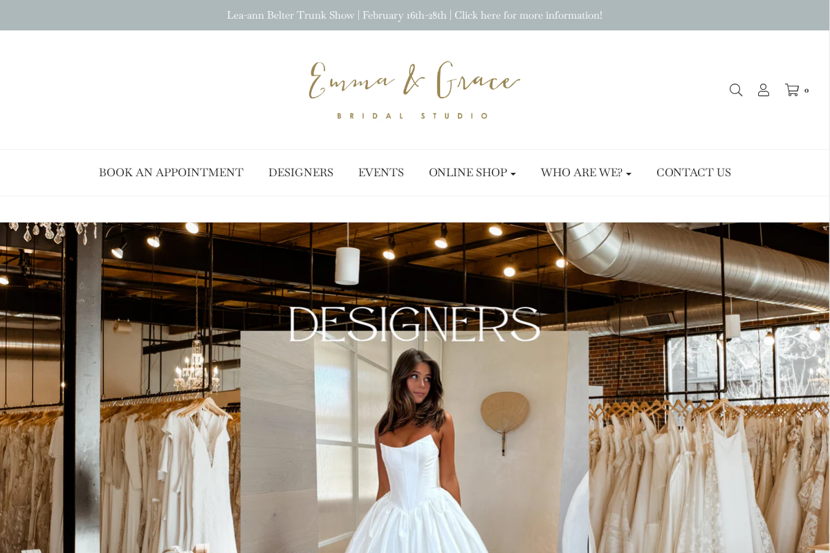 Emma & Grace Bridal Studio homepage screenshot