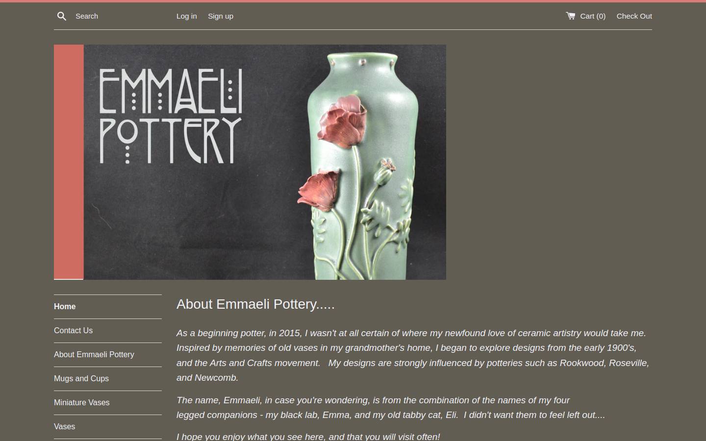 emmaeli-pottery.com homepage screenshot