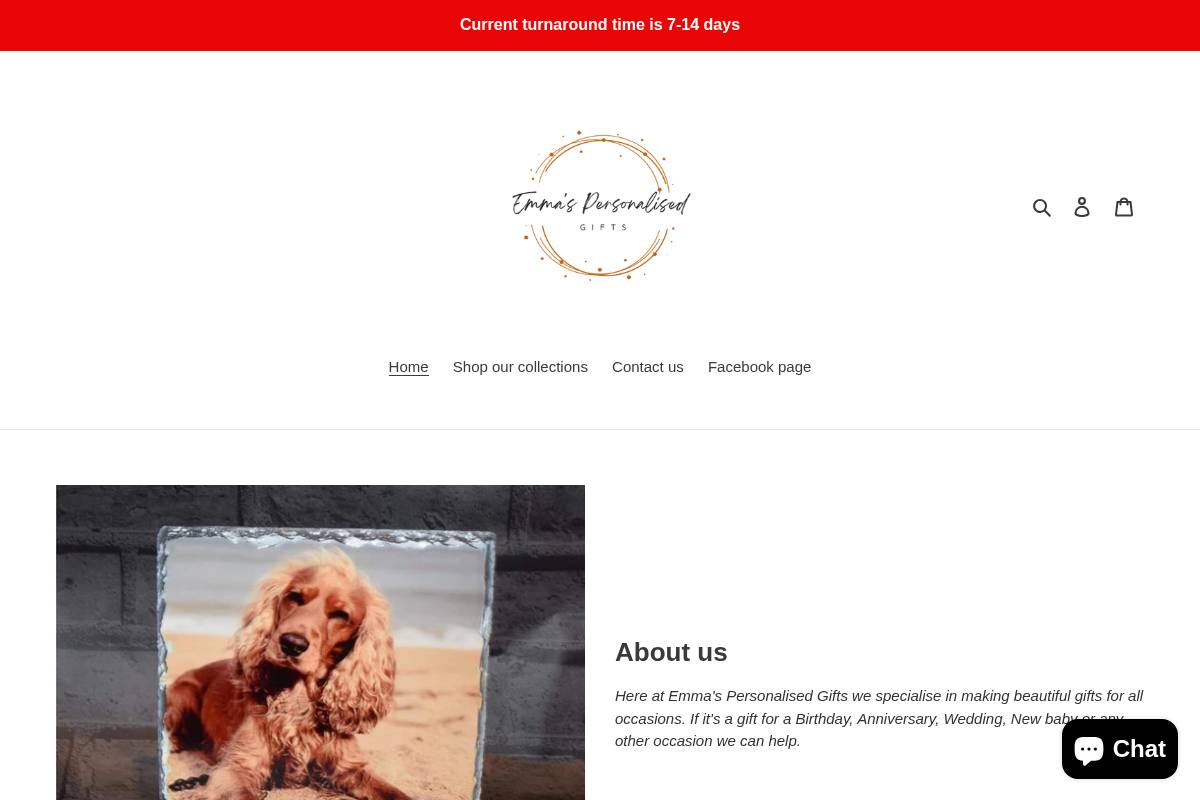 emmaspersonalisedgifts.com homepage screenshot