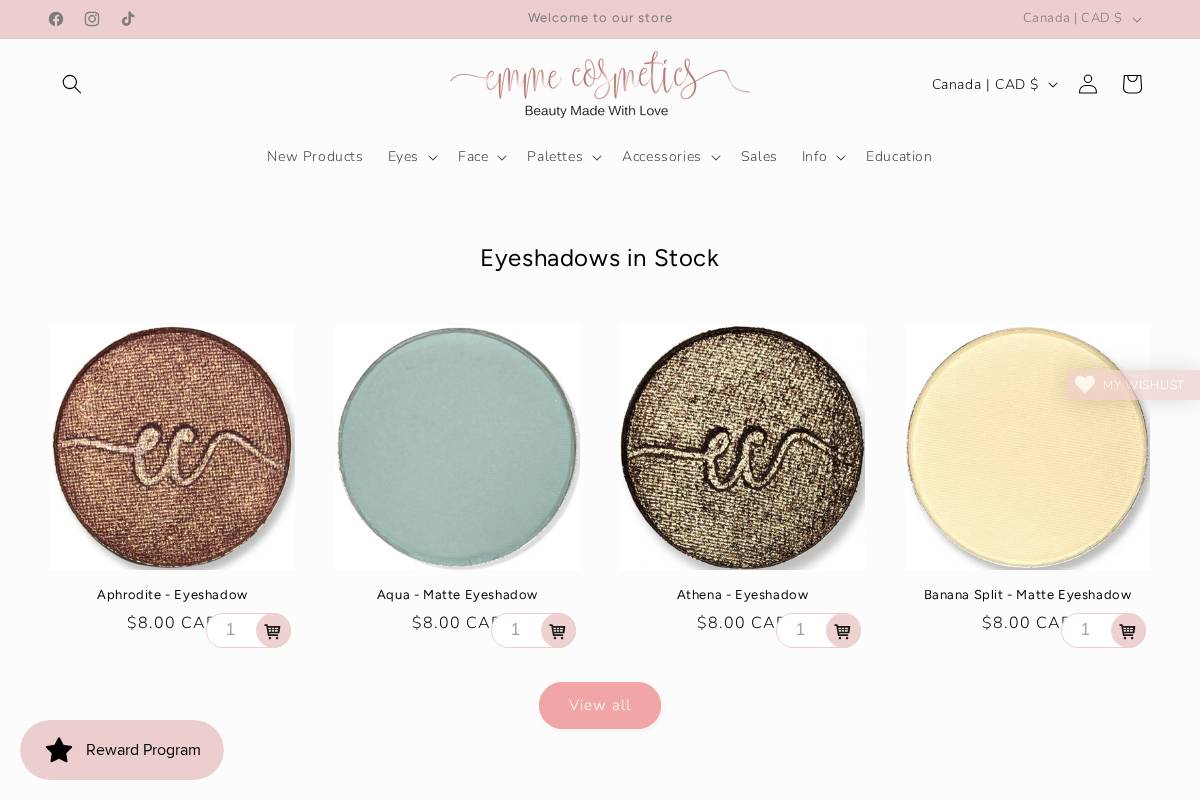 emmecosmetics.ca homepage screenshot