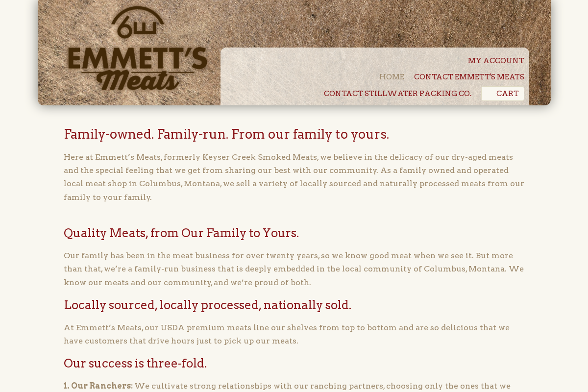 emmettsmontanameats.com homepage screenshot