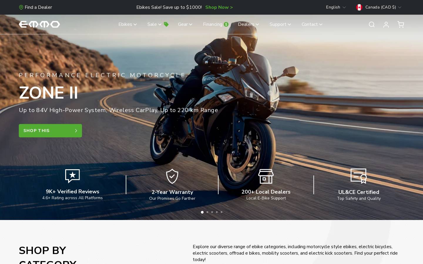 Emmo Electric Bikes Canada homepage screenshot