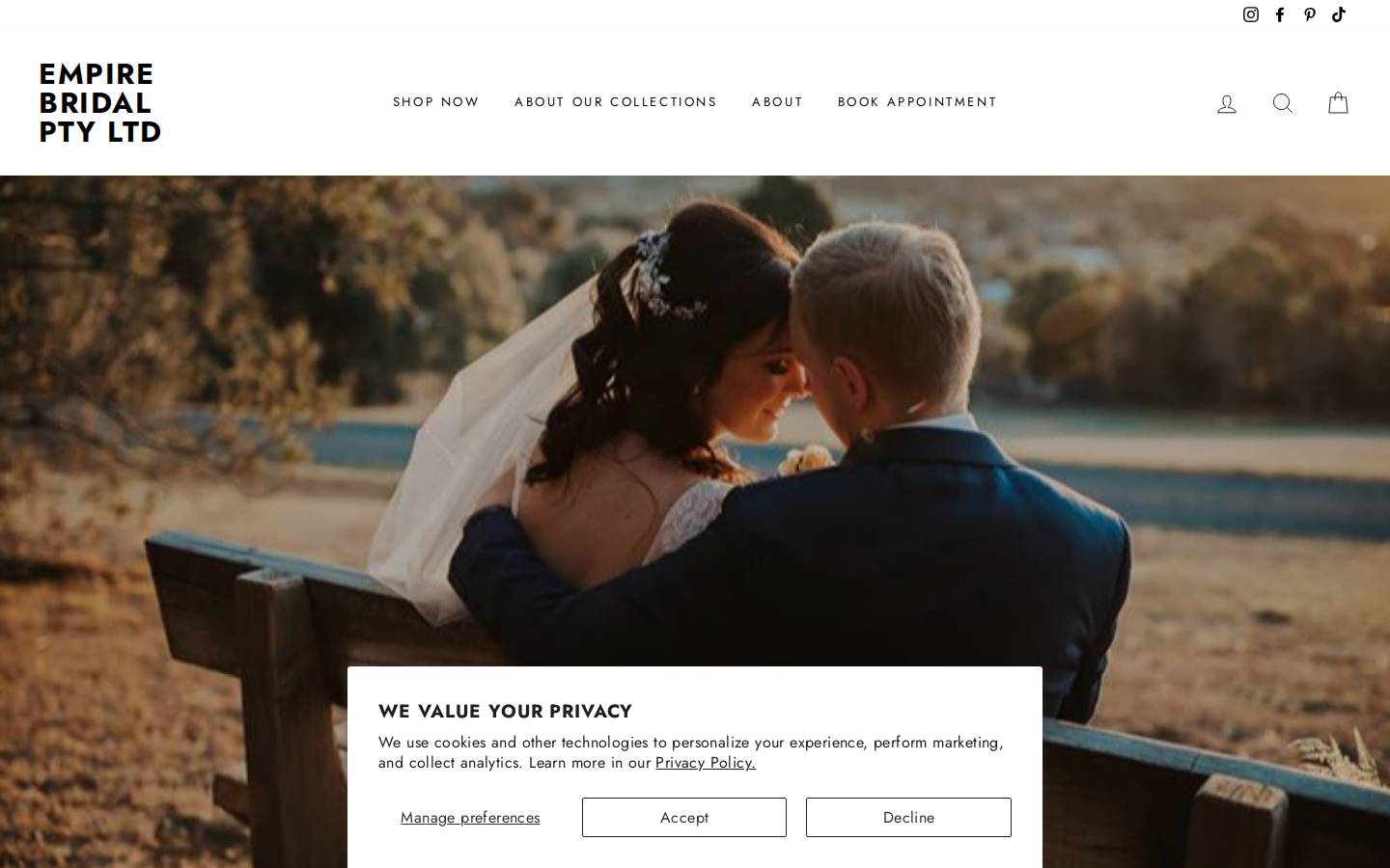 empirebridal.com.au homepage screenshot