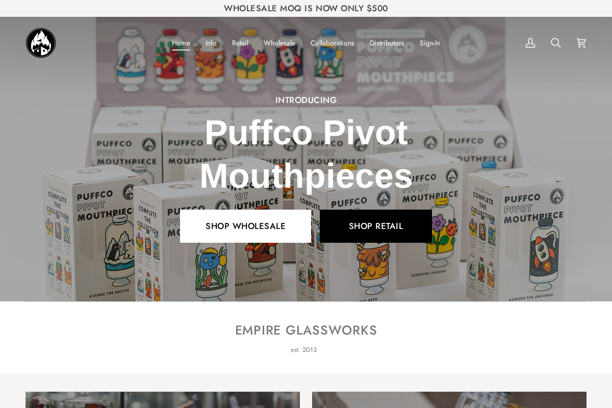 Empire Glassworks homepage screenshot