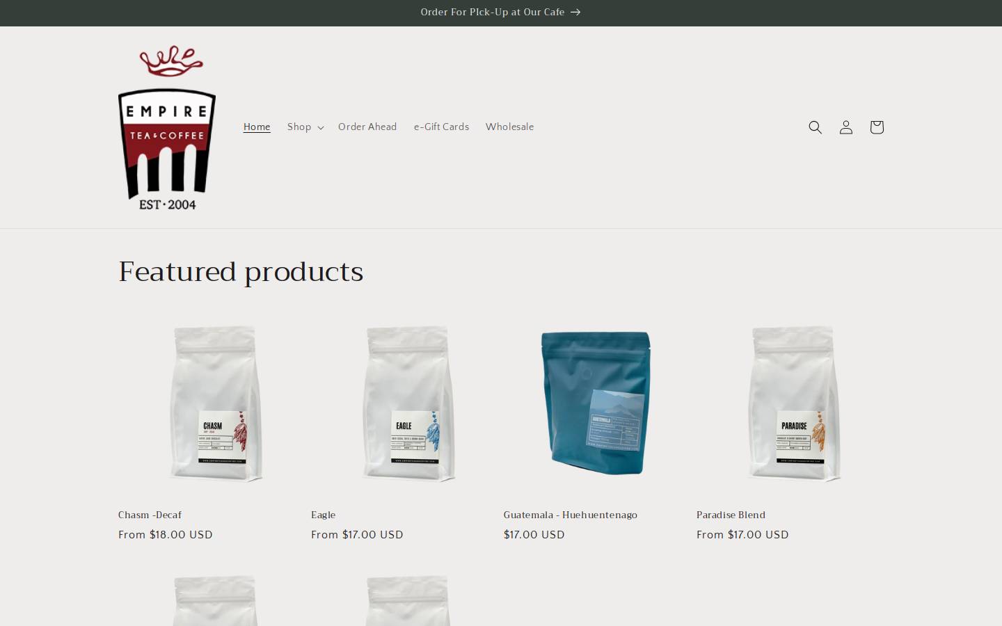 empireteaandcoffee.com homepage screenshot