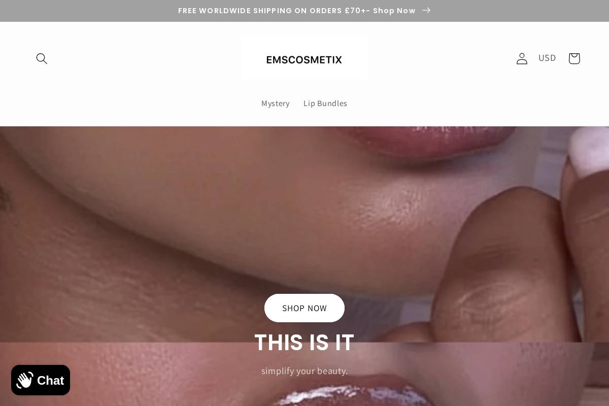 Emscosmetix homepage screenshot