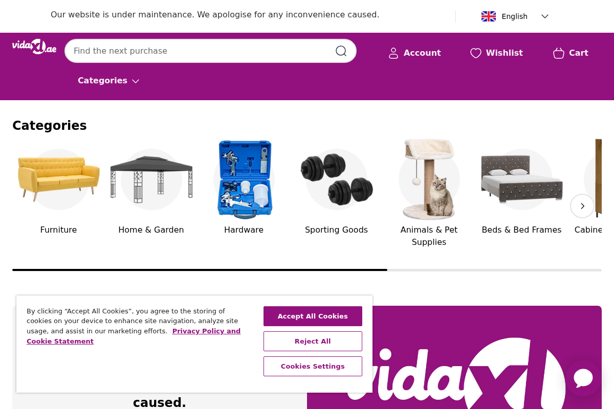 vidaXL.ae - Live it up for less! homepage screenshot