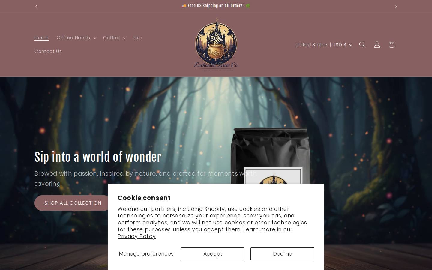 enchantedbrewco.com homepage screenshot