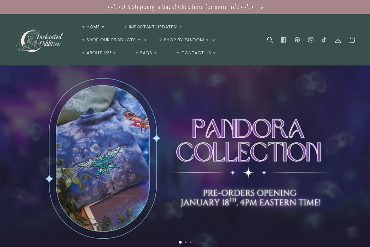 Enchanted Oddities homepage screenshot